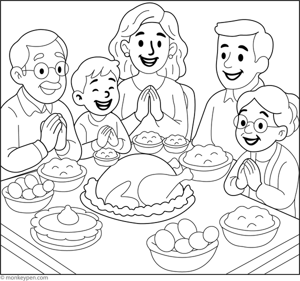 A festive Thanksgiving dinner table with autumn decorations and traditional foods.