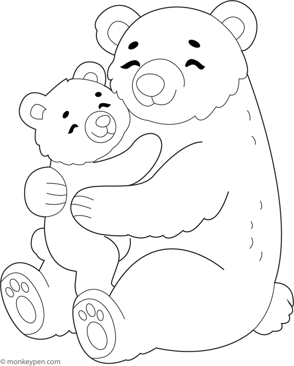 Mama Bear and Baby Bear Coloring Page