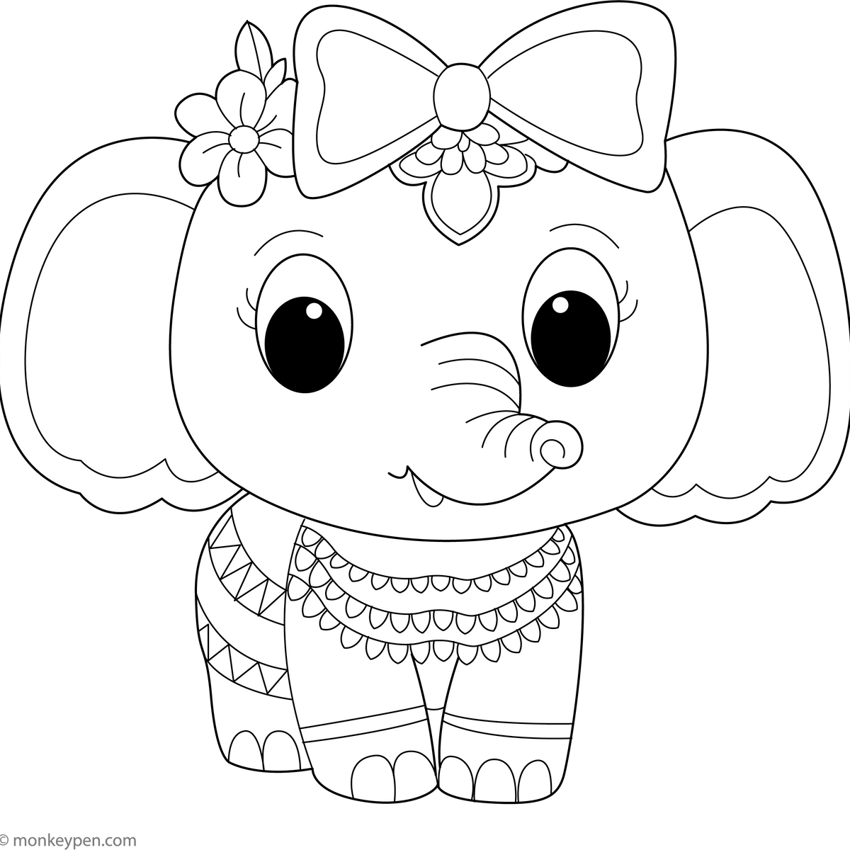 Baby Girl Elephant Coloring Page