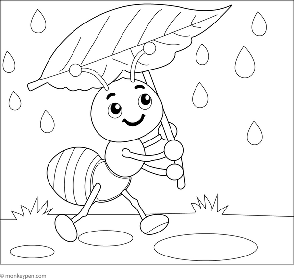 Ant Carrying Leaf Umbrella Coloring Page