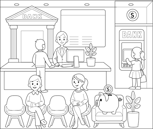 Bank coloring page – fun and educational printable for children