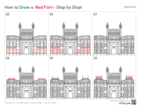 How to Draw the Red Fort – Easy Step-by-Step Monument Drawing for Kids