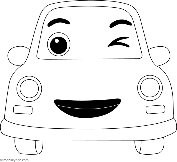 Printable Car with a Funny Face and Expressions Colouring Page