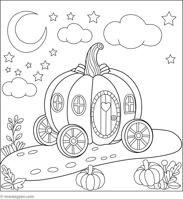 Prinable  Pumpkin Carriage Adventure
Colorng Sheet For Children