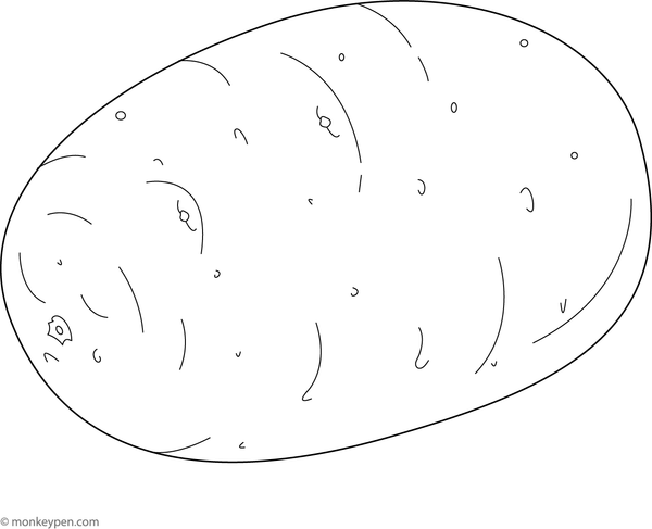 Illustration of a potato in soil with leaves, suitable for children's coloring activities.