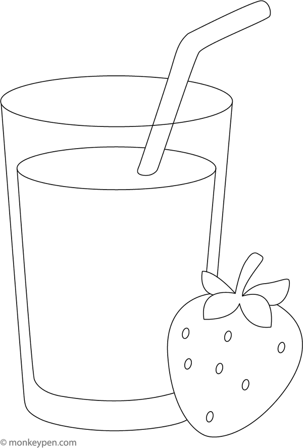 Glass of strawberry juice with fresh strawberries around, ready for colouring.