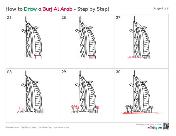 How to Draw the Burj Al Arab – Easy Step-by-Step Landmark Drawing for Kids