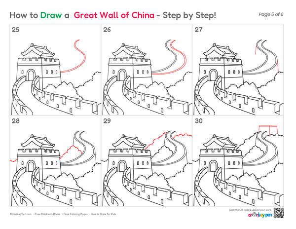 How to Draw the Great Wall of China – Step-by-Step Landmark Drawing for Kids