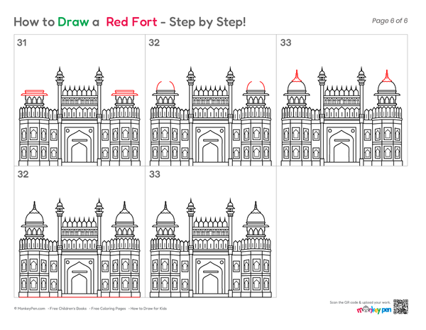 How to Draw the Red Fort – Easy Step-by-Step Monument Drawing for Kids