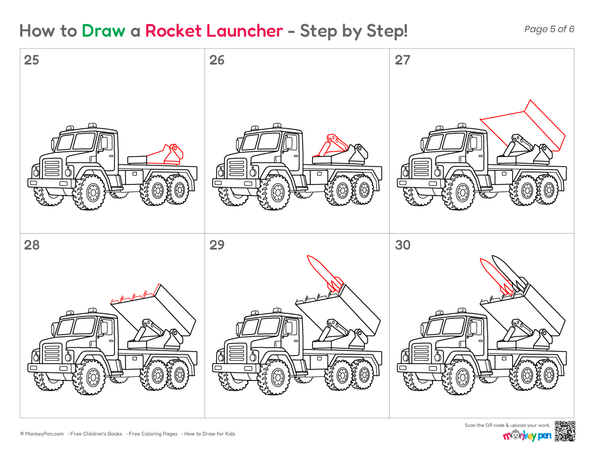 Cute rocket launcher line art for kids