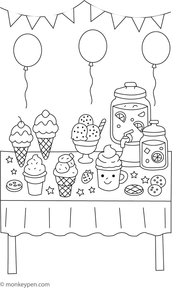 Free Printable Ice Cream Party Table Coloring picture
