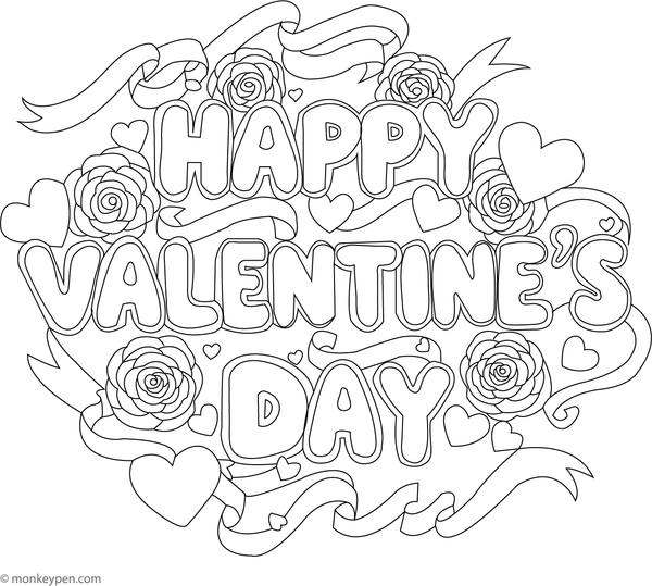 Free Printable Happy Valentine’s Day Letters Coloring Picture For Children