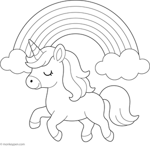 Printable Unicorn Under a Rainbow Coloring Image for Children