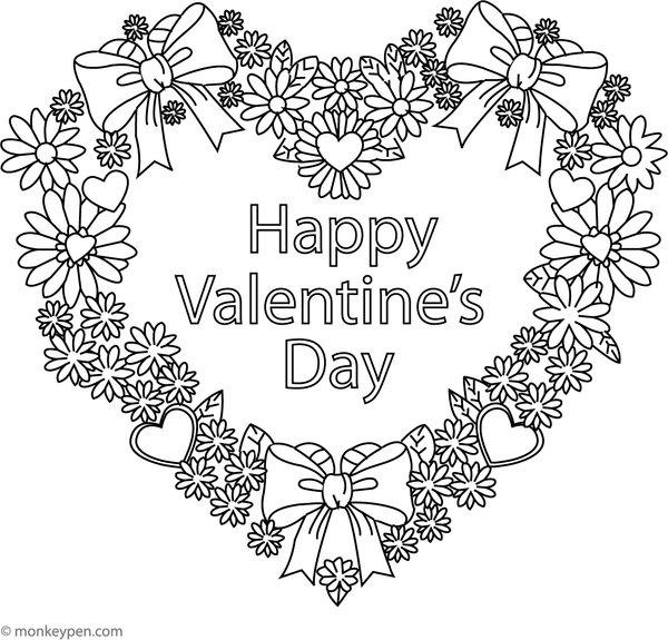 Printable Heart-Shaped Wreath Coloring Picture for Children