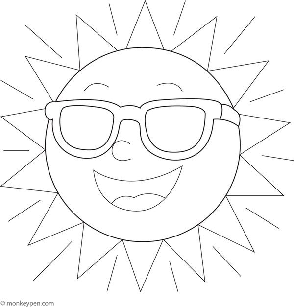 Pirntable Smiling Sun with Sunglasses Coloring Seet for Kids