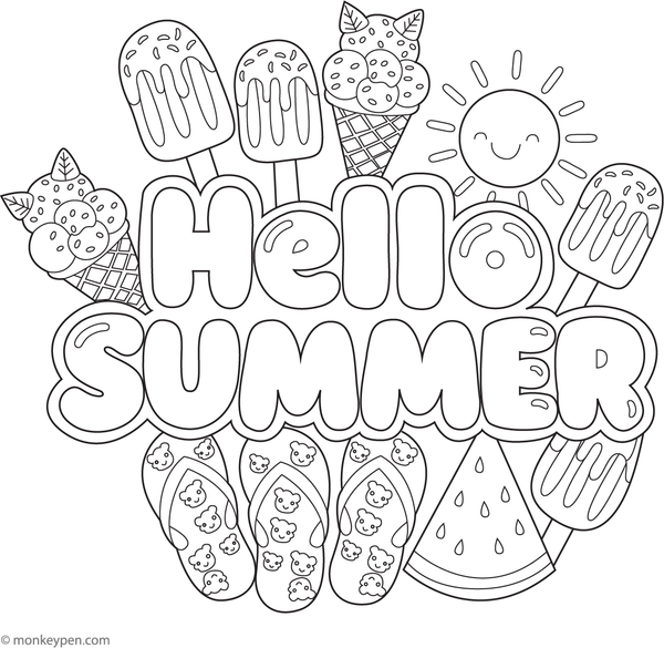 Free Printale Happy Summer Sign Coloring Imge For Kids