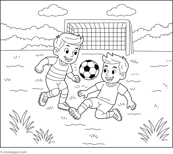Free Two Players Playing Soccer Coloring Picture For Chldren