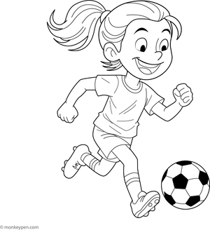 Free Printable Girl Dribbling a Soccer Ball Coloring Sheet for kids