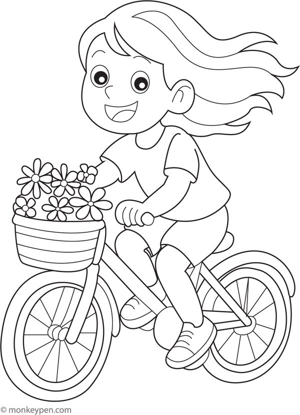 Free Printable Summer Bicycle Ride Coloring Picture