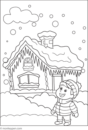 Free Printable Icicles Hanging from a Roof Coloring Sheet for Children