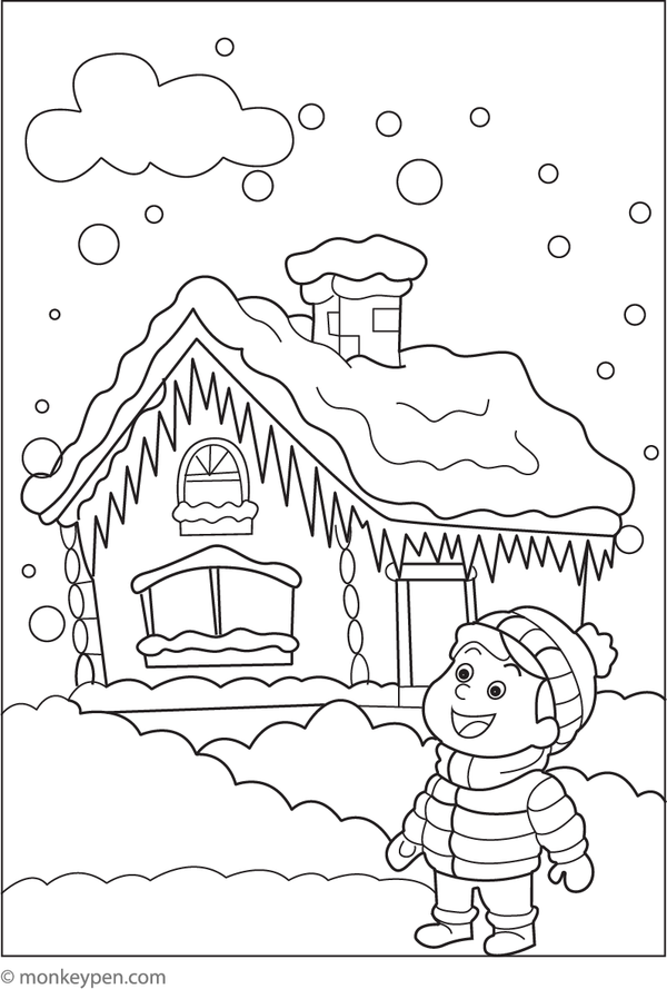 Free Printable Icicles Hanging from a Roof Coloring Sheet for Children