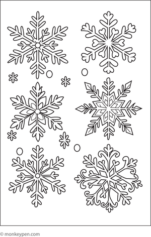 Printable Snowflakes of Different Shapes Coloring Sheet For Kids