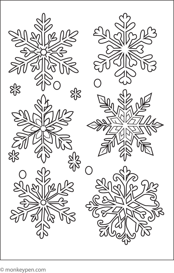 Printable Snowflakes of Different Shapes Coloring Sheet For Kids