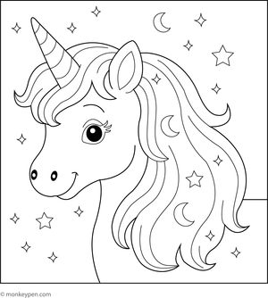 Printable Unicorn with a Starry Mane Coloring Image for kids