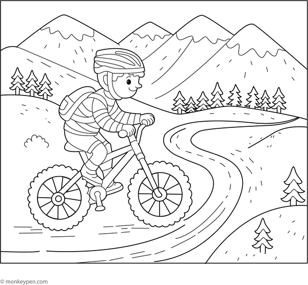 Mountain Biking Coloring Page