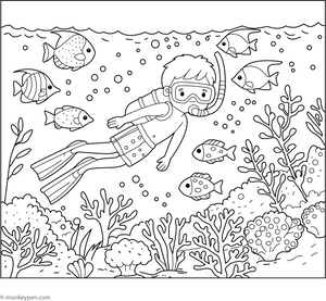 Snorkelling Coloring Page