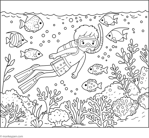 Snorkelling Coloring Page