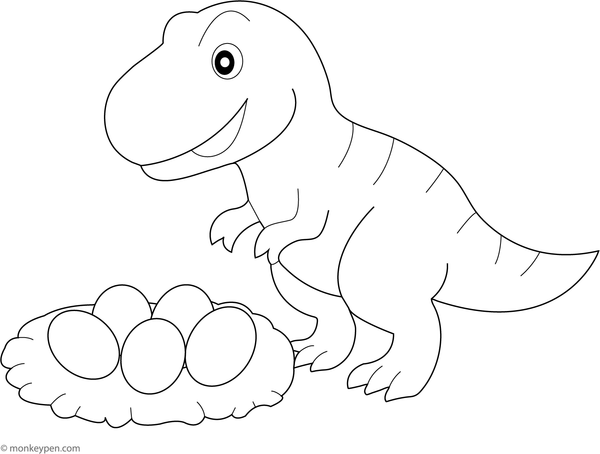 Printable Tyrannosaurus Nest with Eggs Coloring Sheet fo Children