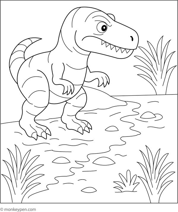Free Tyrannosaurus at a River Crossing Coloring Sheet for kids