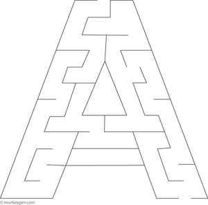 Letter A-shaped maze Coloring activity, combining alphabet learning with creative Coloring for children.
