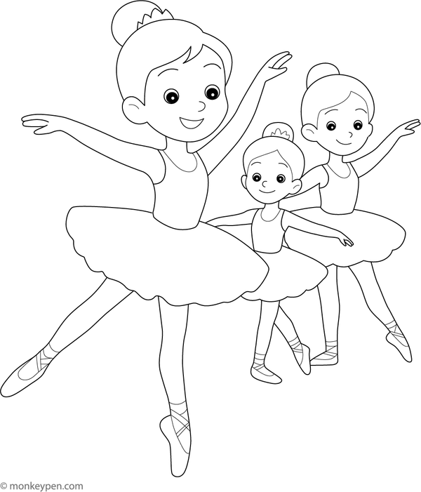 Ballerina performing on stage with arms raised and spotlight, ready to be colored.