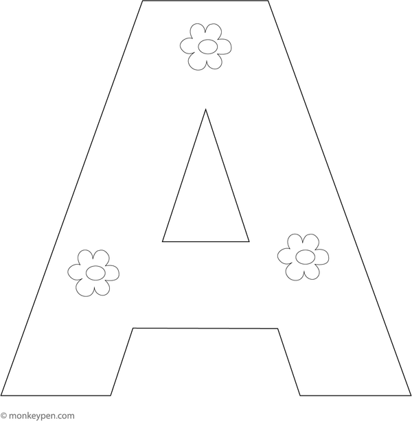 Artistic coluring worksheet inviting children to draw and Color within a large letter A outline, fostering creativity.