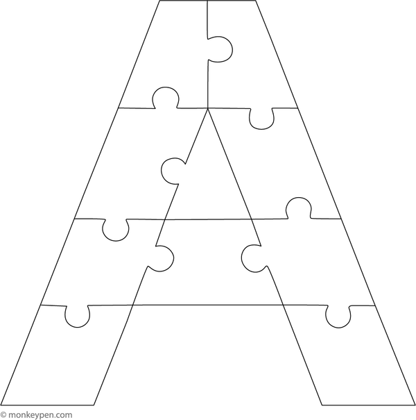 Letter A puzzle featuring bold cut-out shapes, suitable for children to Color and engage in playful learning.