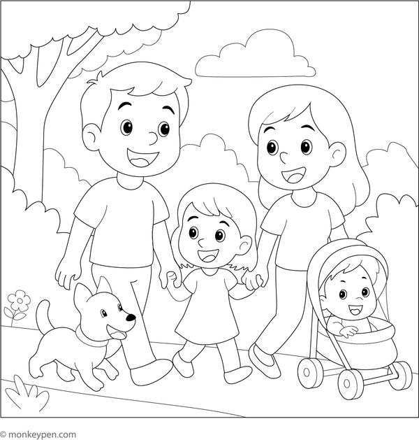 4308-02-Family-Going-for-a-Walk-in-the-Park-Coloring-Page