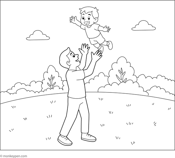 Father Tossing the Child Coloring Page for Kids
