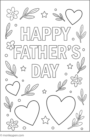 Father’s Day card with colorful decorations and message, ready to be colored.