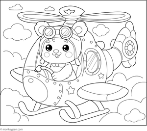 Helicopter with animal pilot coloring page