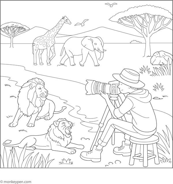 Wildlife Photography Coloring Page