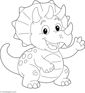 Cartoon Triceratops with a big smile, ready for coloring.