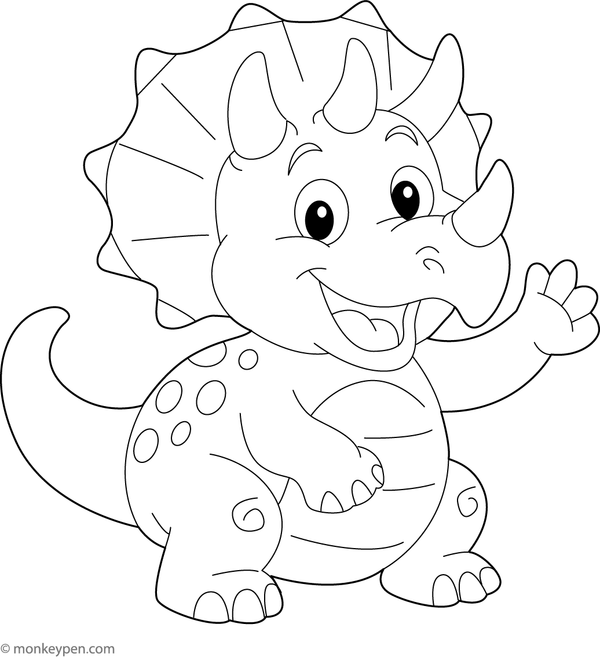 Cartoon Triceratops with a big smile, ready for coloring.