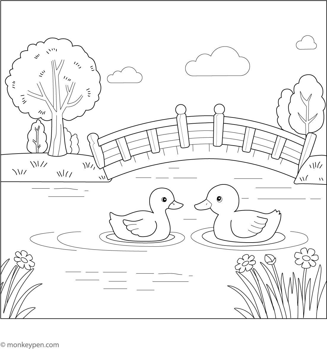 Ducks In Pond Coloring Page - Free Coloring Page Printable