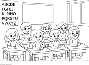 Preschool children sitting in a classroom, engaged in activities, ready to be Colored.