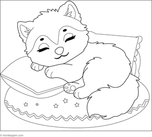 Sleeping Husky puppy curled up in a blanket, creating a peaceful scene for coloring.
