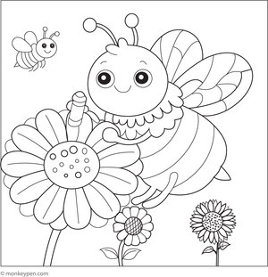 Bumblebee gathering nectar from a colorful flower surrounded by leaves and petals.