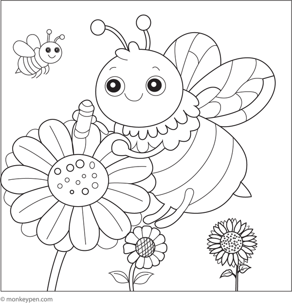 Bumblebee gathering nectar from a colorful flower surrounded by leaves and petals.