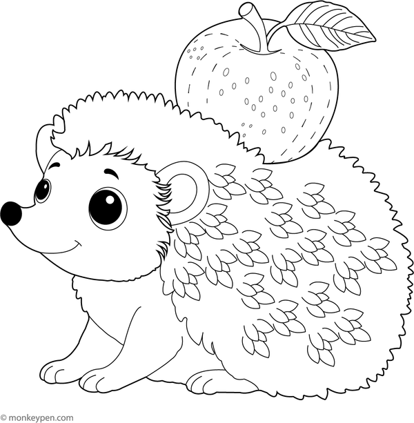 Free Printable Hedgehog with an Apple Coloring Image